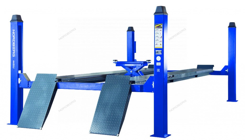 Подъемник 4х-стоечный 5т, c траверсой 3т, 380В для сход-развала (синий) NORDBERG 4450